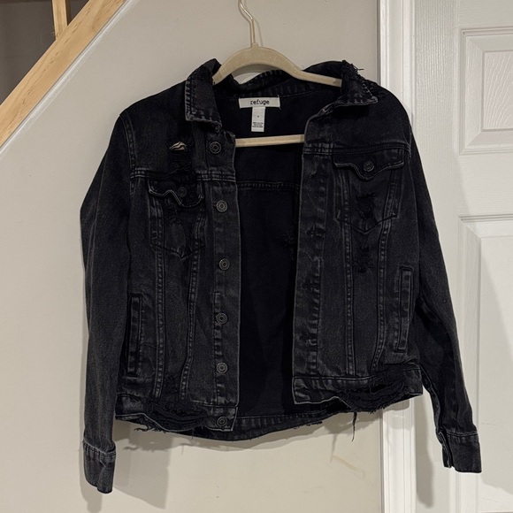 refuge Jackets & Blazers - Refuge Distressed Black Jean Jacket